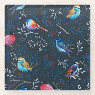 Dessous-de-verre En Verre Oiseaux Vibrants : Gouache Élégance Sombre