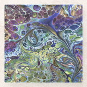 Dessous-de-verre En Verre Olive sauge vert, bleu pourpre bordeaux abstrait c