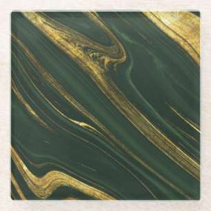 Dessous-de-verre En Verre Onyx Vert Luxueux : Marbre D'Or.