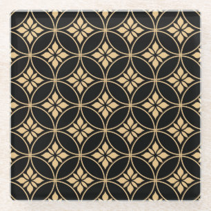 Dessous-de-verre En Verre Or et noir : Abstrait Floral Vintage