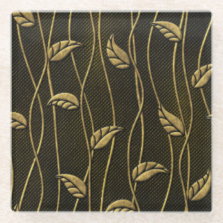 Dessous-de-verre En Verre Or et noir : Texture 3D Feuille.