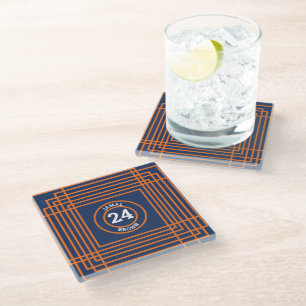 Dessous-de-verre En Verre Orange et bleu inspirés du sport