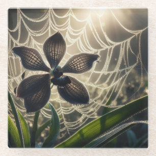 Dessous-de-verre En Verre Orchidée noire Spiderweb Floral
