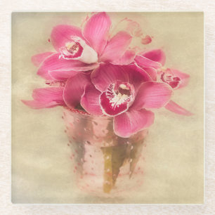 Dessous-de-verre En Verre Orchidées roses dans un vase