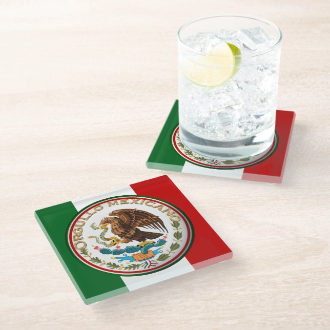Dessous-de-verre En Verre Orgullo Mexicano (aigle du drapeau mexicain) (Incliné)