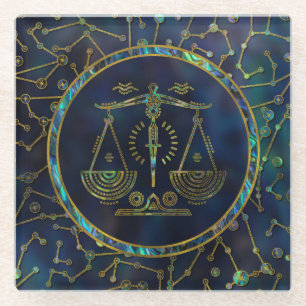 Dessous-de-verre En Verre Ormeau d'or de zodiaque de Balance sur la