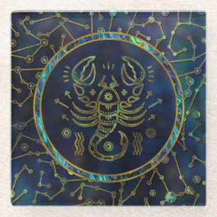 Dessous-de-verre En Verre Ormeau d'or de zodiaque de Scorpion sur la