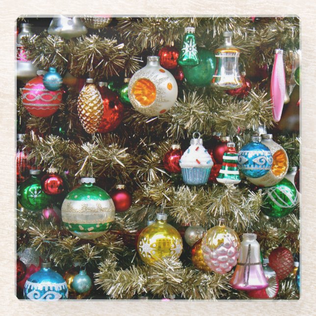 Dessous-de-verre En Verre Ornements de Noël anciens (Devant)