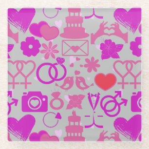 Dessous-de-verre En Verre Ornements Mariage rose motif 03 Gris BG
