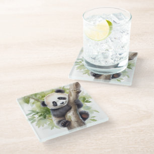 Dessous-de-verre En Verre Ours De Panda Dans L'Arbre