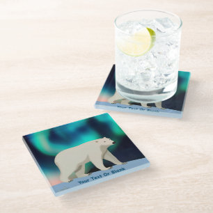 Dessous-de-verre En Verre Ours polaire mignon et aurores boréales