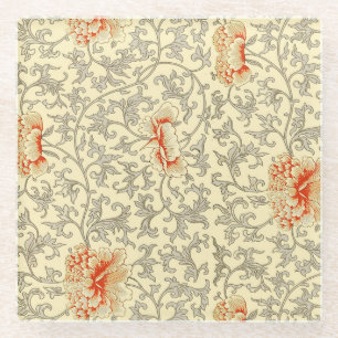 Dessous-de-verre En Verre Owen Jones Motif Ancien : Corail Floral Gris