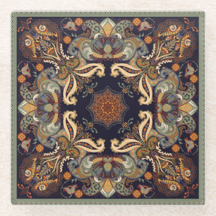 Dessous-de-verre En Verre Paisley Floral : Batik Shawl Elegance.