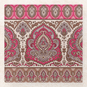 Dessous-de-verre En Verre Paisley floral indien, motif de mandala ethnique.