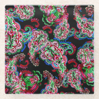 Dessous-de-verre En Verre Paisley Floral Pattern, Ethnic Arrière - plan.