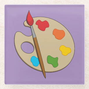 Dessous-de-verre En Verre Palette Artiste avec pinceau