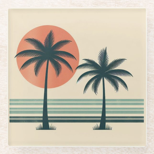 Dessous-de-verre En Verre Palmier tropical rétro/vintage (Devant)