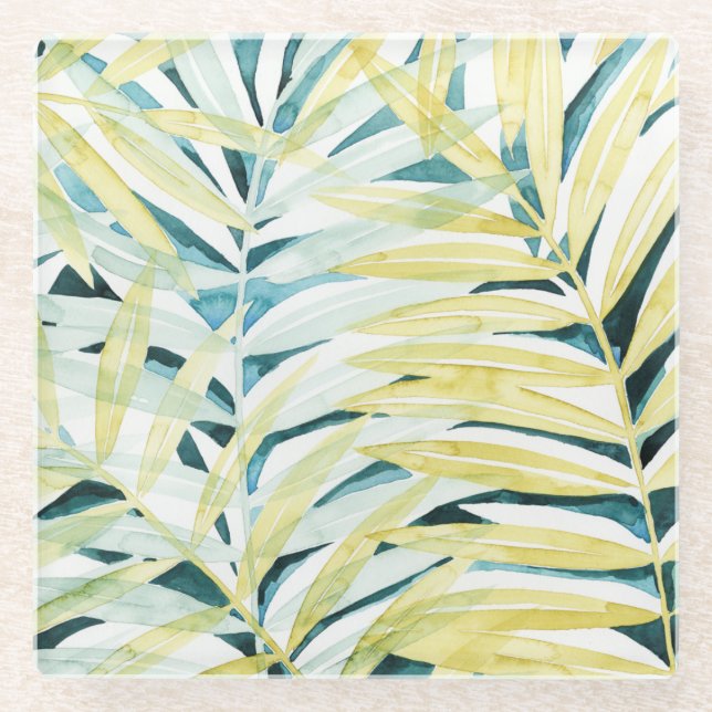 Dessous-de-verre En Verre Palmiers éclairés - Palmiers Feuilles (Devant)