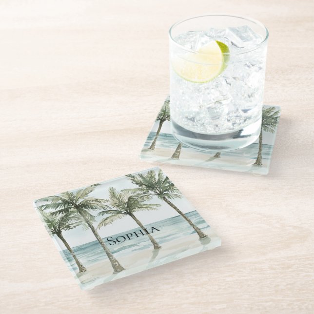Dessous-de-verre En Verre Palmiers tropicaux Ocean Beach (Incliné)