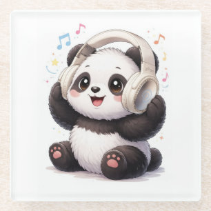 Dessous-de-verre En Verre Panda Mignon Portant un Casque Audio Dessous de Ve