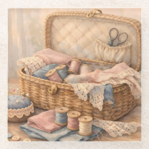 Dessous-de-verre En Verre Panier à couture vintage Cottagecore Pastel