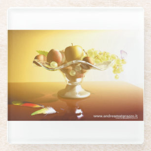 Dessous-de-verre En Verre Panier de verre avec fruits et batteries