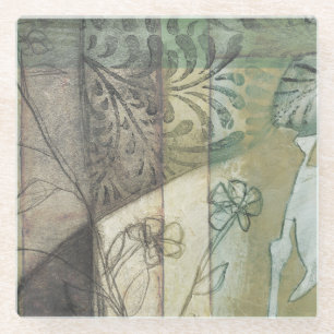 Dessous-de-verre En Verre Panneau de jardin avec Feuilles, fleurs et herbe