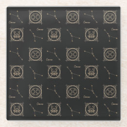 Dessous-de-verre En Verre Panneau étoile Astrologie du cancer Zodiac noir et