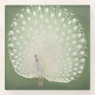 Dessous-de-verre En Verre Paon blanc japonais vintage des beaux-arts
