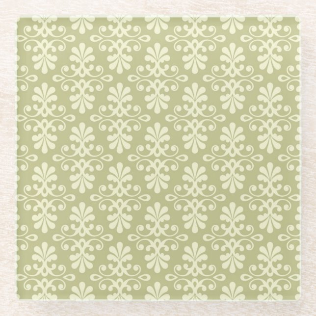 Dessous-de-verre En Verre Papier peint floral de damassé (Devant)