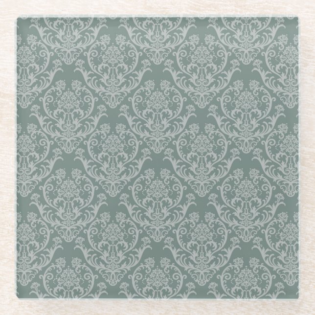 Dessous-de-verre En Verre Papier peint floral vert (Devant)