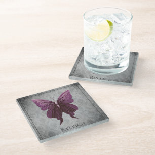 Dessous-de-verre En Verre Papillon à bijoux Magenta