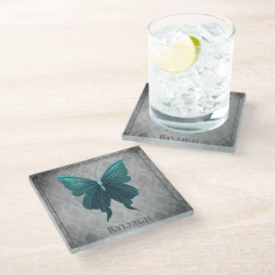 Dessous-de-verre En Verre Papillon à bijoux turquoise