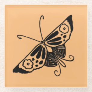 Dessous-de-verre En Verre Papillon Art déco noir - Arrière - plan personnali