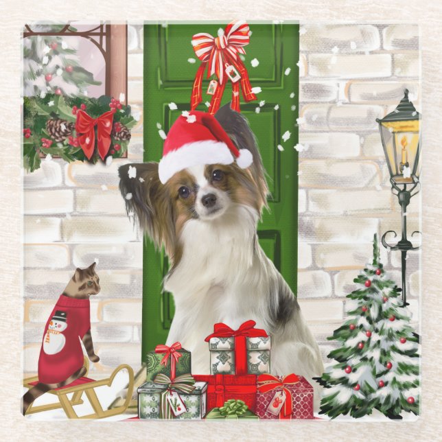 Dessous-de-verre En Verre Papillon Chien Noël (Devant)