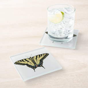 Dessous-de-verre En Verre Papillon occidental jaune à queue Customizeable