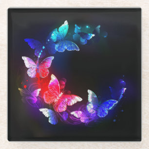 Dessous-de-verre En Verre Papillons de nuit Neon brillants sur arrière - pla