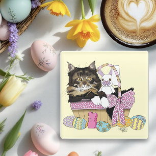 Dessous-de-verre En Verre Pâques Panier Tabby Kitten