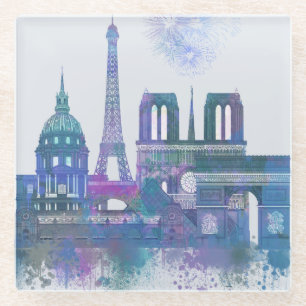 Dessous-de-verre En Verre Paris Skyline - Aquarelle bleu