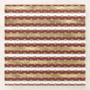 Dessous-de-verre En Verre Parties scintillant de Noël Gold Red Hearts Stripe