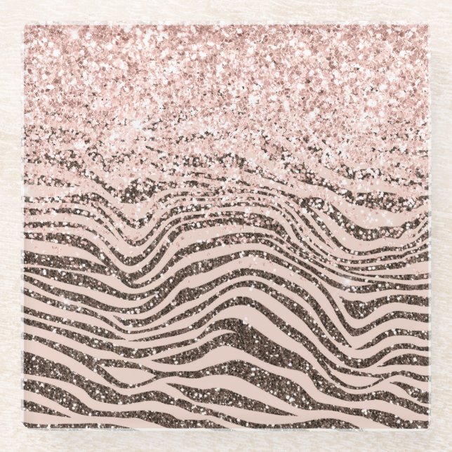 Dessous-de-verre En Verre Parties scintillant d'impression Brown Zebra de la (Devant)