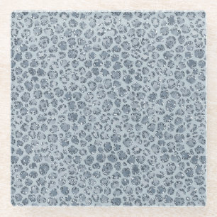 Dessous-de-verre En Verre Parties scintillant Empreinte de léopard Denim Blu