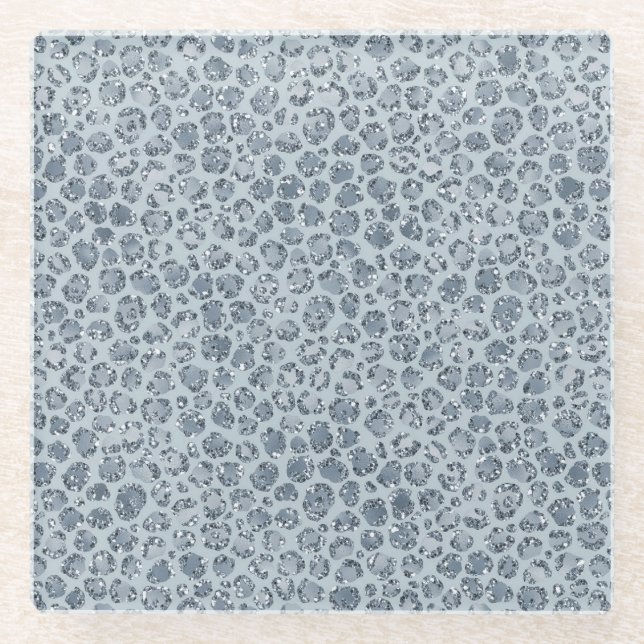 Dessous-de-verre En Verre Parties scintillant Empreinte de léopard Denim Blu (Devant)