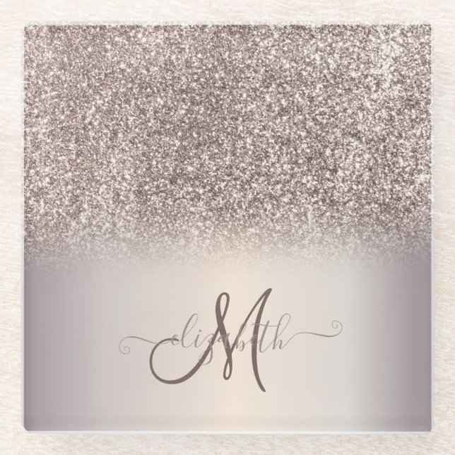 Dessous-de-verre En Verre Parties scintillant moderne Ombre Cool Monogramme (Devant)