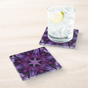 Dessous-de-verre En Verre Parties scintillant violette Coeur et Fleur Motif 