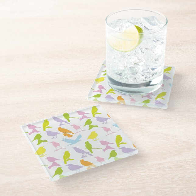 Dessous-de-verre En Verre Pastel Coloured Variété d'oiseaux Motif (Incliné)