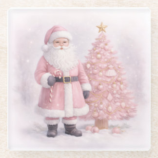 Dessous-de-verre En Verre Pastel Pink Christmas Santa 