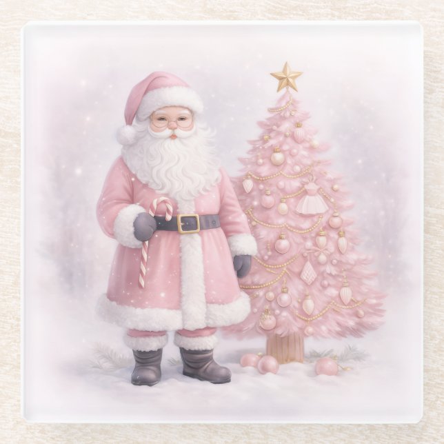 Dessous-de-verre En Verre Pastel Pink Christmas Santa  (Devant)