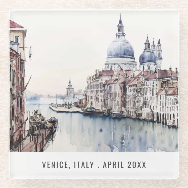 Dessous-de-verre En Verre Pastel Venice Italie Aquarelle Voyage italien (Devant)