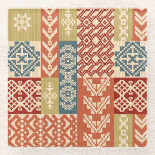 Dessous-de-verre En Verre Patchwork géométrique Ethnic Motif sans fil